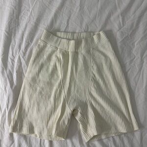 PrettyLittleThing Cream Ribbed Biker Shorts